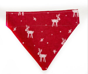 Christmas Dog Bandana - Red with reindeer and Christmas tree pattern