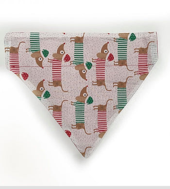 Christmas Dog Bandana - Festive Sausage Dog Dachshund pattern