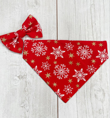 Glittery Christmas Snowflake Bandana - Red