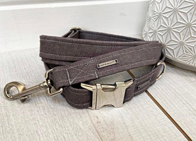 Fabric Adjustable Dog Collar - Charcoal - S/M/L - Matching Lead Available