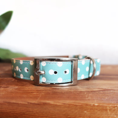 Blue Dotty Leather Collar by Inky Goat