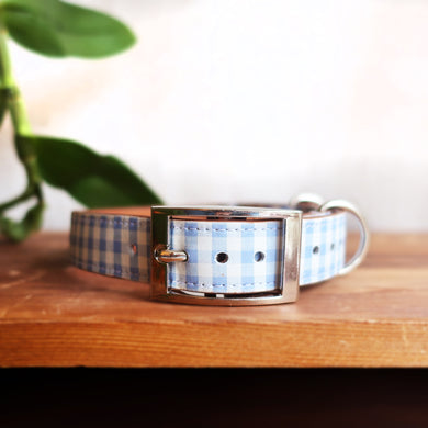 Blue Gingham Leather Collar by Inky Goat
