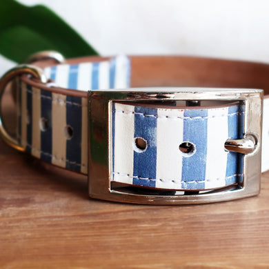 Blue Stripe Leather Collar by Inky Goat