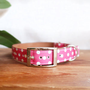 Pink Dotty Leather Collar by Inky Goat