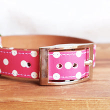 Load image into Gallery viewer, Pink Dotty Leather Collar by Inky Goat