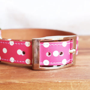 Pink Dotty Leather Collar by Inky Goat