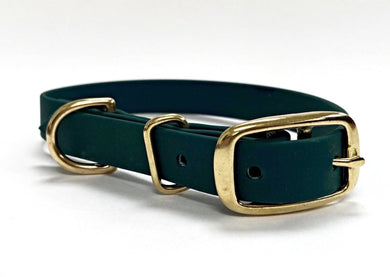 Biothane Waterproof Collar - Forest Green/Brass